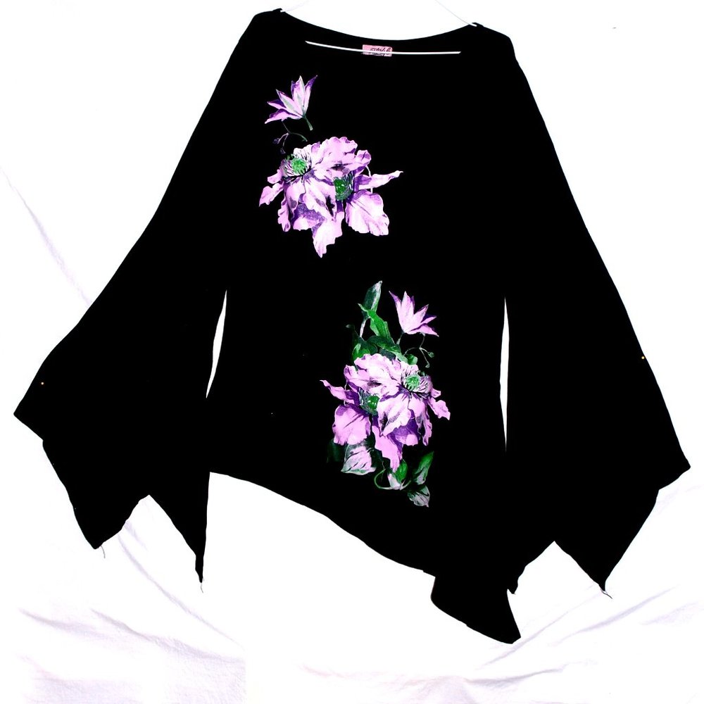 Citi Life Black Long Sleeve Floral Top Size Small